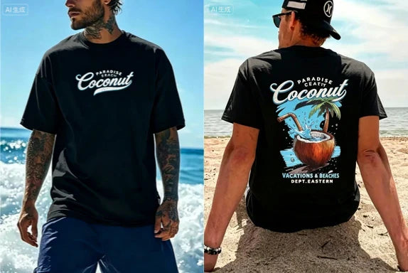 2026 new Men's cotton T-shirt with beverage pattern - perfect for wearing on the beach in summer.