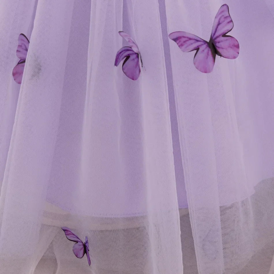 Baby Girl Clothing Summer Bow And Butterfly Pattern Halter Solid Color Mesh Baby Kids Dresses Cute Casual Baby Girl Dress ASQ03