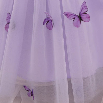 Baby Girl Clothing Summer Bow And Butterfly Pattern Halter Solid Color Mesh Baby Kids Dresses Cute Casual Baby Girl Dress ASQ03