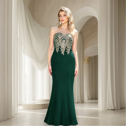 Burgundy Evening Dress Illusion O-Neck Sequins Appliques Sleeveless Mermaid Prom Dress Slim Empire Party Trumpet Gown