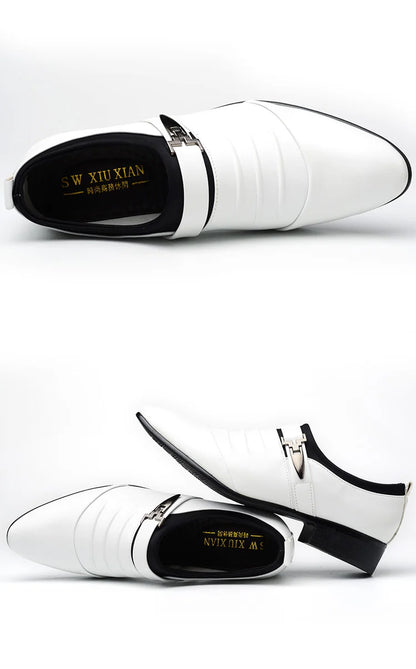 Classic White Men Dress Shoes 2024 Casual Business Leather Shoes for Men Point Toe Wedding Formal Shoes Men Size 46