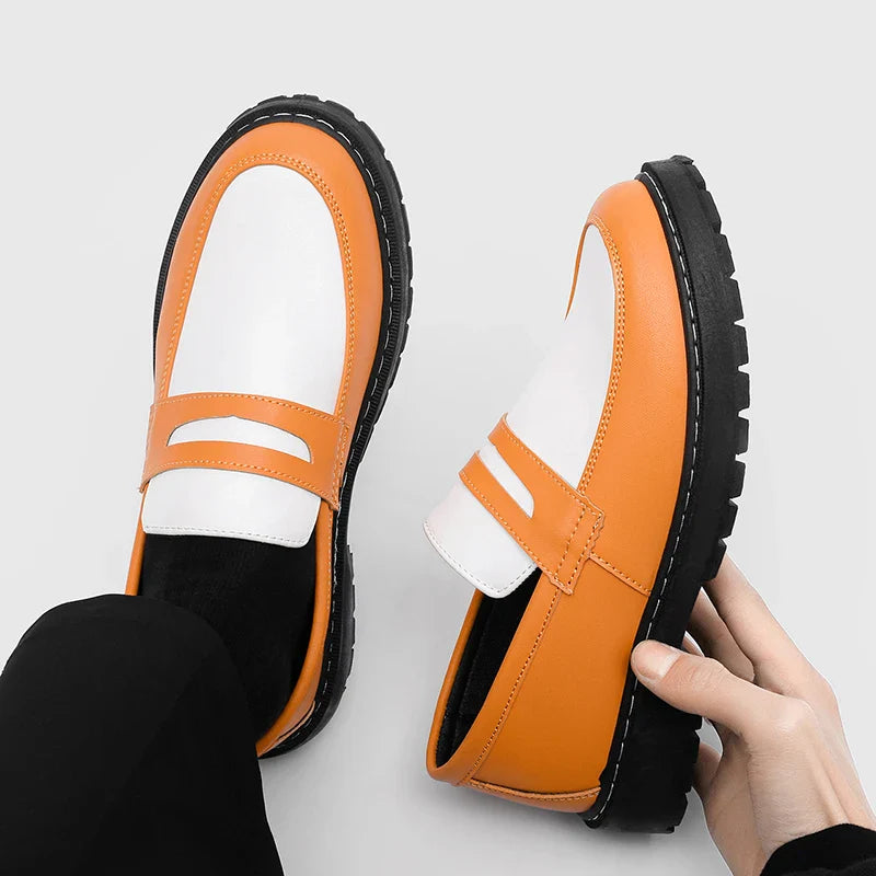 Color Blocked Men Loafers  Fashionable Comfortable Thick Soled Non Slip  for Daily Commuting Office Business  Formal Wear Shoe