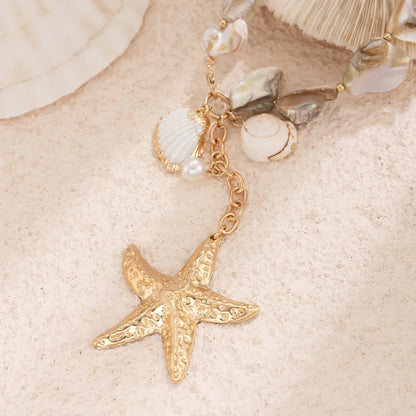 Retro Starfish White Shell Conch Pendant Necklace  Women 2024 Simple Creative Colorful Stones  Hand Woven beach Jewelry Girls