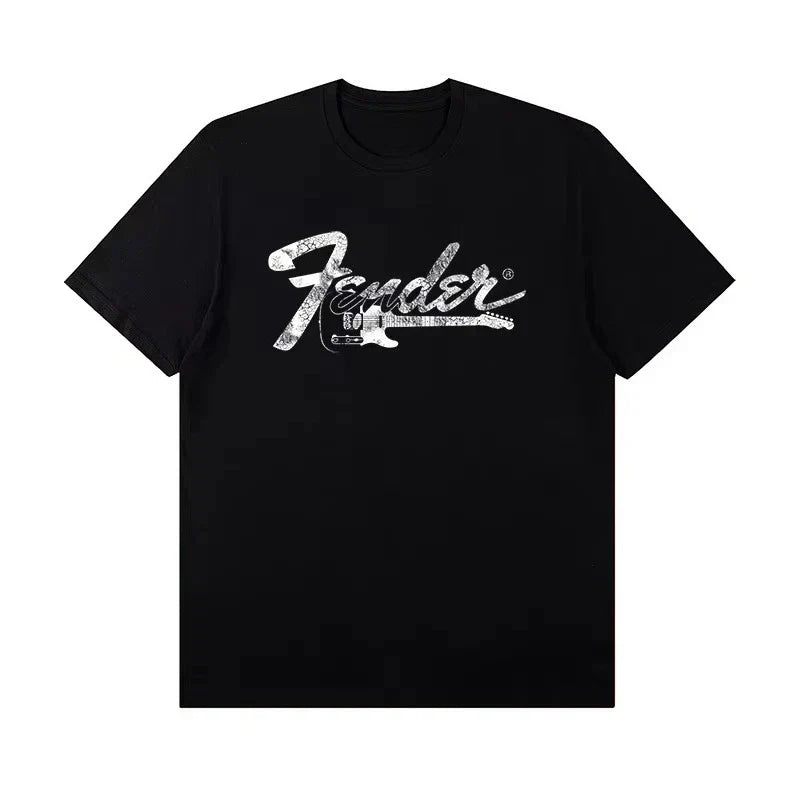 2025 Summer New Fender Jimi Hendrix Fender Electric Guitar Print Graphic T-shirt Men's Short Sleeve T-shirt Street Wear Summer