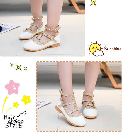 Girls Shoes Spring Children Shoes Girl Rivets Princess Autumn Toddler Girls Kids Flat Shoes T-Tied Style Girls Summer Sandals
