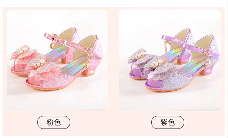 Children's Princess Shoes Summer New Girls' Performance High Heels Fashion Pearl Bow Baby Crystal Sandals