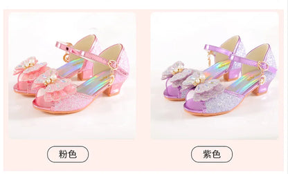 Children's Princess Shoes Summer New Girls' Performance High Heels Fashion Pearl Bow Baby Crystal Sandals