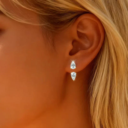 2 Stone Pear Cut Moissanite Stud Earrings for Women S925 Silver 2cttw All Lab Diamond Earring Pierced Ear Fine Jewelry Gift