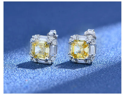 100% 925 Sterling Silver 7*7mm High Carbon Diamond 18K Gold Plated Stud Earrings For Women Sparkling Fine Jewelry Gifts