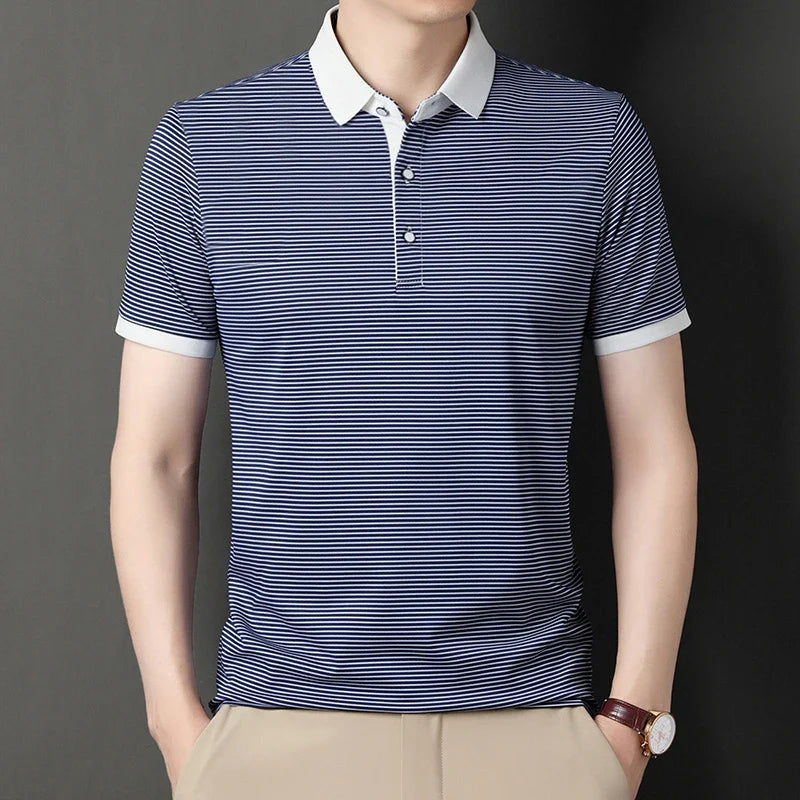 2024 Men's New Striped Cotton Business Casual Short Sleeved POLO Shirt Fashion Short Sleeved Comfortable and Breathable Top