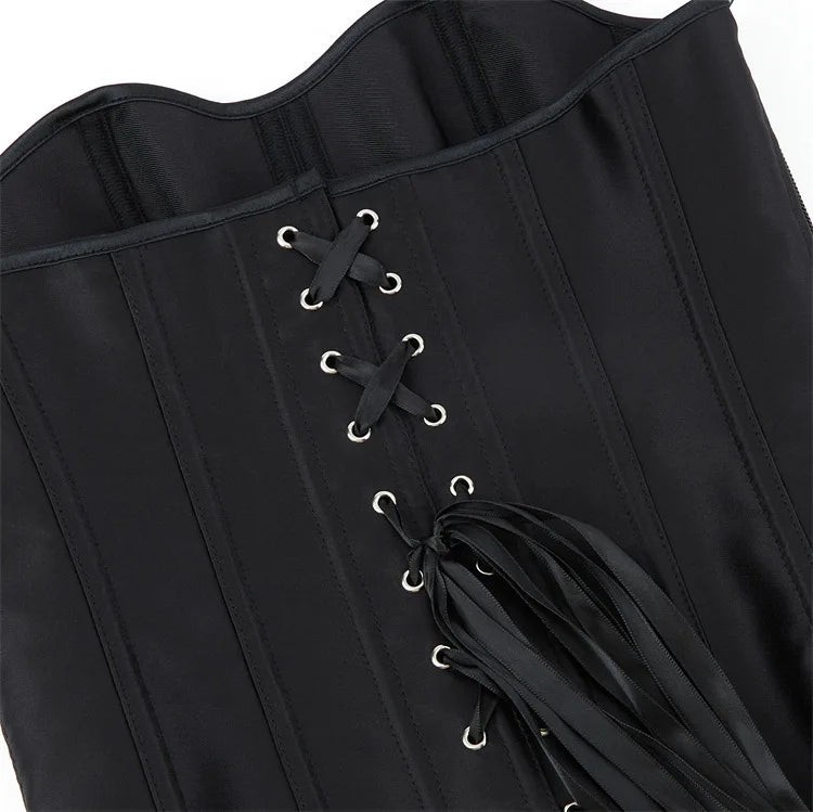 Corsets Bustiers for Women Overbust Corset Top Corselet Sexy Satin Lace up Zipper Corsetto Shaper Gothic Korsett Black