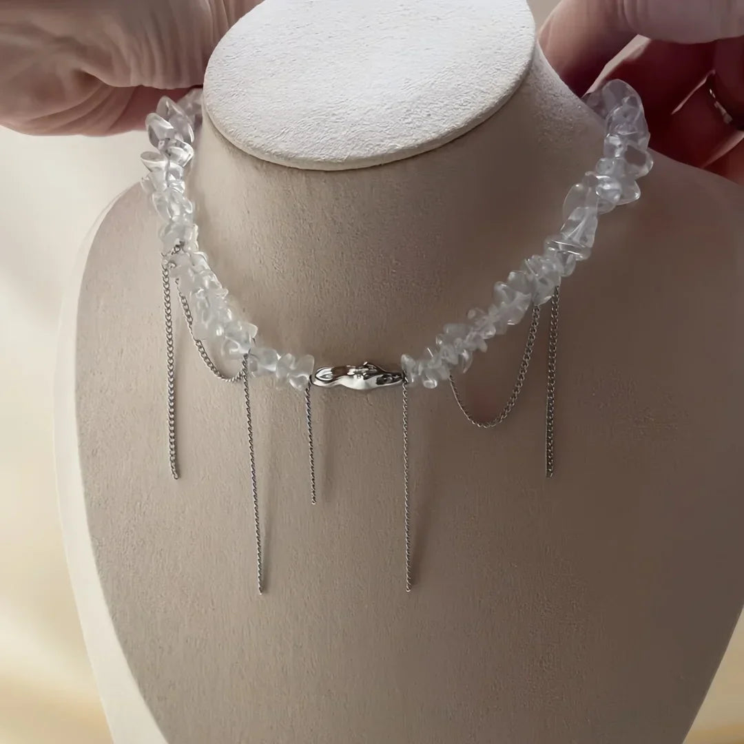 New Irregular Choker Vintage Tassels Zircon Heart Pendant Necklace For Women Female Geometric Baroque Transparent Crystal Chain