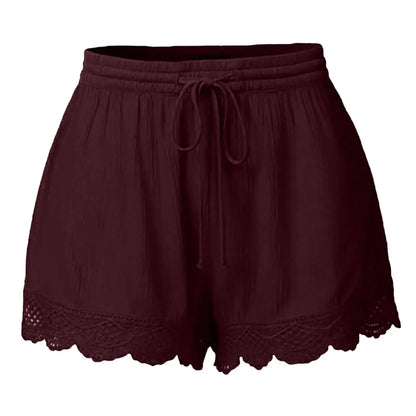 Shorts For Women Ruffle Hem Casual Shorts Plus Size Drawstring  Lace Shorts