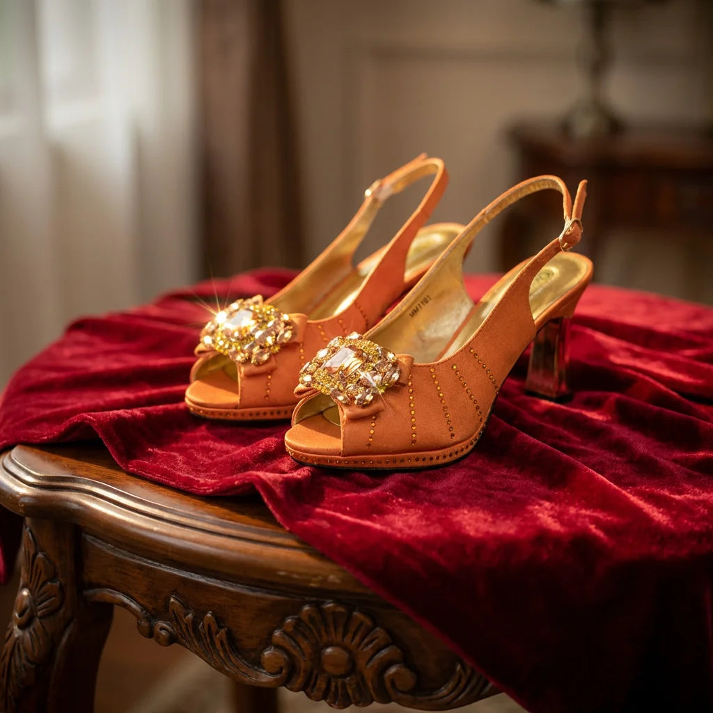 Brown Rhinestone Peep-Toe High Heel Sandals and Bag Set for Women –Elegant Italian Party Shoes Perfect for Wedding