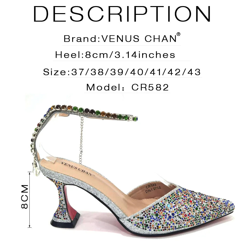 Pointed Shoes Bag Soft Handle Bag Anklet Design Medium Heel Ladies Shoes Suitable for Wedding Party