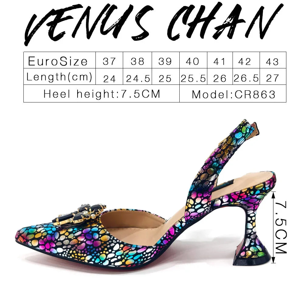 Champagne Color Thin Heels Pointed Toe Crystal Design Ladies Shoes Matching Bag Set For Women Weeding Party Pump