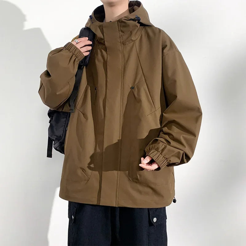 Jaqueta Masculina para Acampamento Quebra-Vento Casaco Plus Size 8GG Moda Casual Jaqueta Impermeável Masculina Cor Sólida Roupa Externa Tamanho Grande