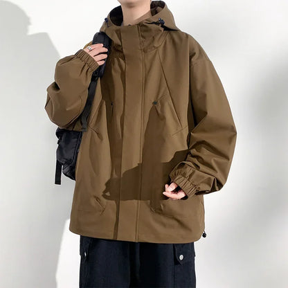 Jaqueta Masculina para Acampamento Quebra-Vento Casaco Plus Size 8GG Moda Casual Jaqueta Impermeável Masculina Cor Sólida Roupa Externa Tamanho Grande