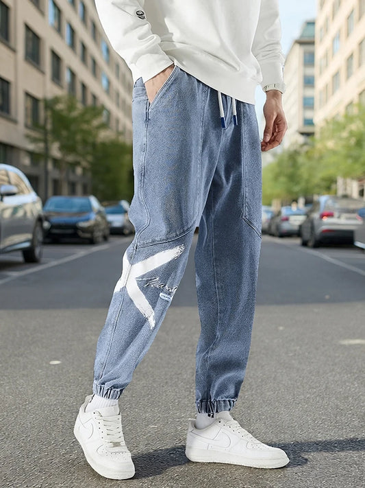 2026 New Summer Men's Jeans Denim Jogger Pants Streetwear Style Ankle-Length Baggy Jeans with Drawsting Waist Asian Size XL-6XL