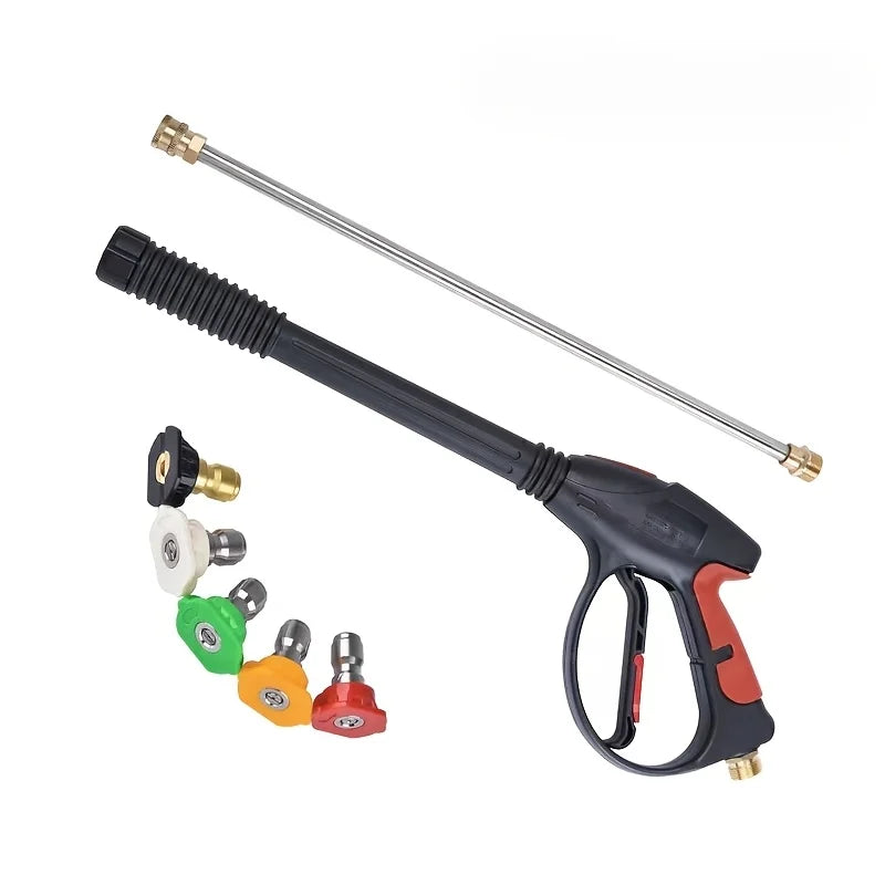 Portable High Pressure Car Wash Gun with Adjustable Extended Rod Household Water Pipe Matching Car Cleaning Tool for Home Outdoo