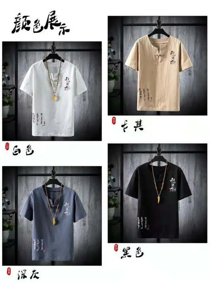 (Shirt + trousers)2025 summer Chinese Style men shirt Cotton and linen shirts men's High quality casual shirts Two Piece M-5XL