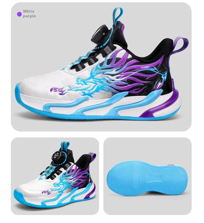New waterproof leather-top rotary buckle children's sports casual shoes breathable running shoes for primary school students