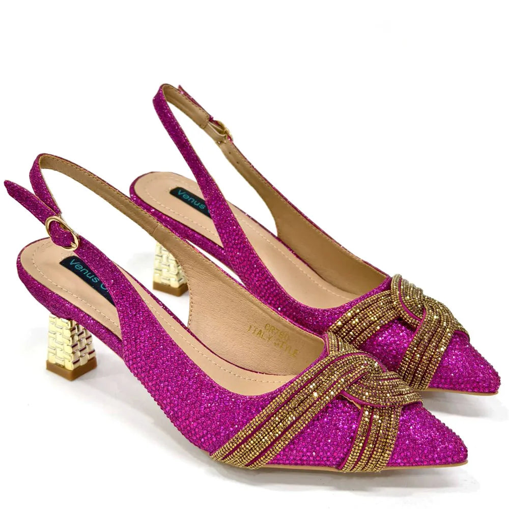 Temperament New Women's Shoes Wedding Shoes Ladies Dress Shoes Rhinestone Leather Italian Elegant Women Party Pumps
