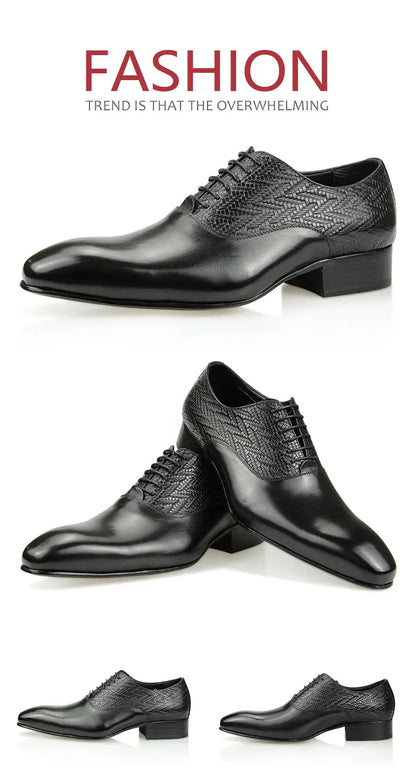 High Grade Black Leather Shoe Formal Office Oxfords Elegant Wedding Position Braid Leather Business Lace Up Men Shoes  Handmade