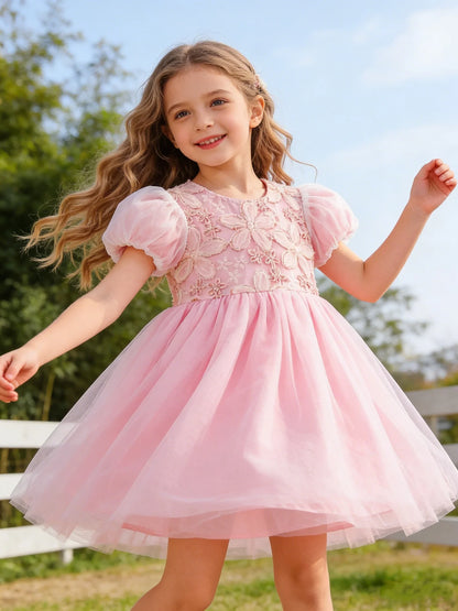 Summer New Pure Color Mesh Princess Skirt for Girls Elegant Simple Design Children's Party Dress