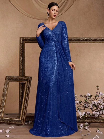 Luxury Royal Blue Sequins Formal Evening Dresses elegant 2025 Long Sleeve Mermaid Prom Wedding Party Cocktail Graduation Gowns
