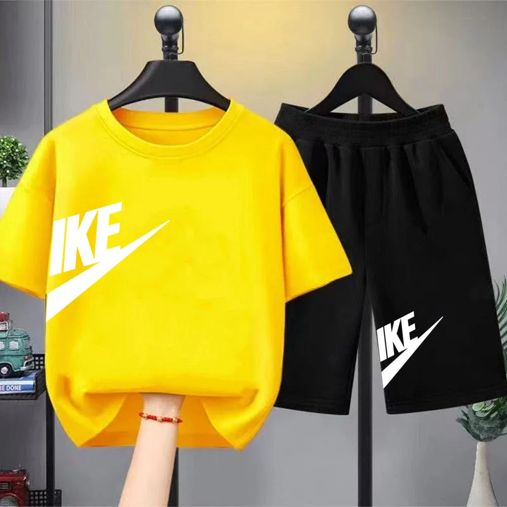 Summer Brand black T-shirt+Shorts Two-piece set Kids Clothing Fashion Letter Boy Girl3-12Yrs Sports Short-sleeved Casual Set