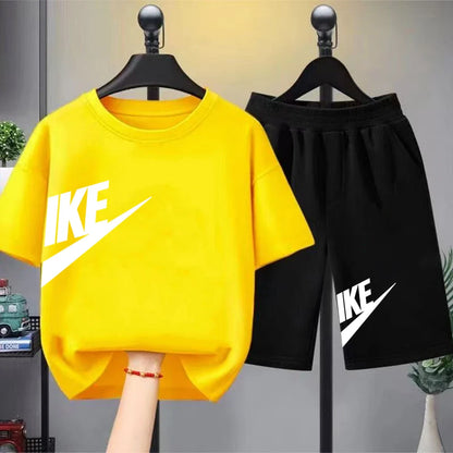 Summer Brand black T-shirt+Shorts Two-piece set Kids Clothing Fashion Letter Boy Girl3-12Yrs Sports Short-sleeved Casual Set