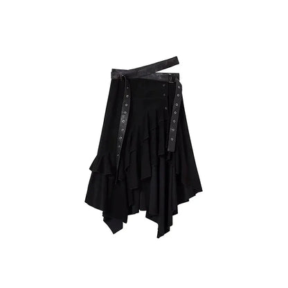 Women Goblin Core Irregular Abi Y2k Midi Skirt Harajuku Japanese 2000s Grunge E-girl Tide Kpop Maillard Cyber Punk Design Goth
