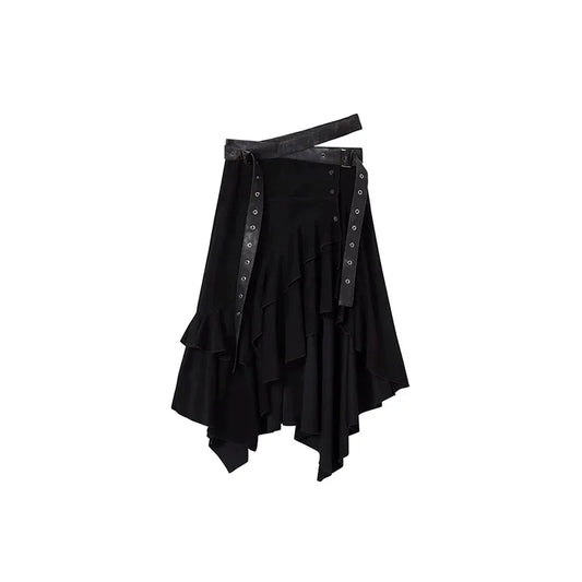 Women Goblin Core Irregular Abi Y2k Midi Skirt Harajuku Japanese 2000s Grunge E-girl Tide Kpop Maillard Cyber Punk Design Goth