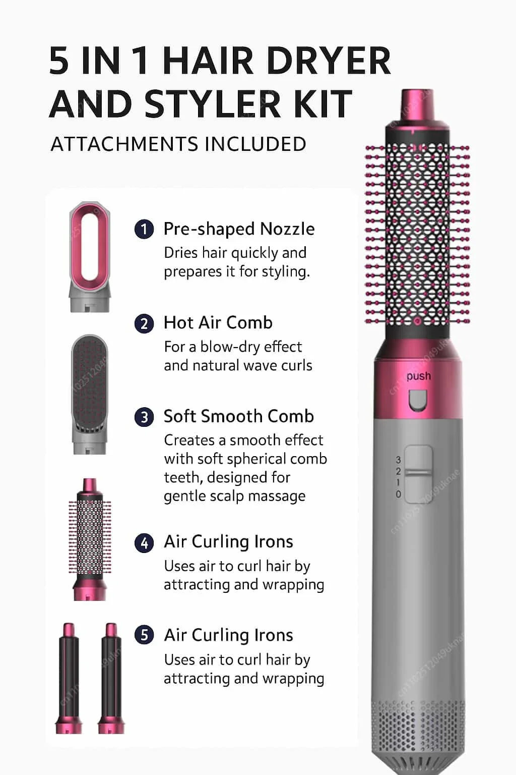 5 In 1 Professional Hair Dryer Hot Air Comb Brush With Curling Iron And Hair Straightener For Salon Quality Hair Styling