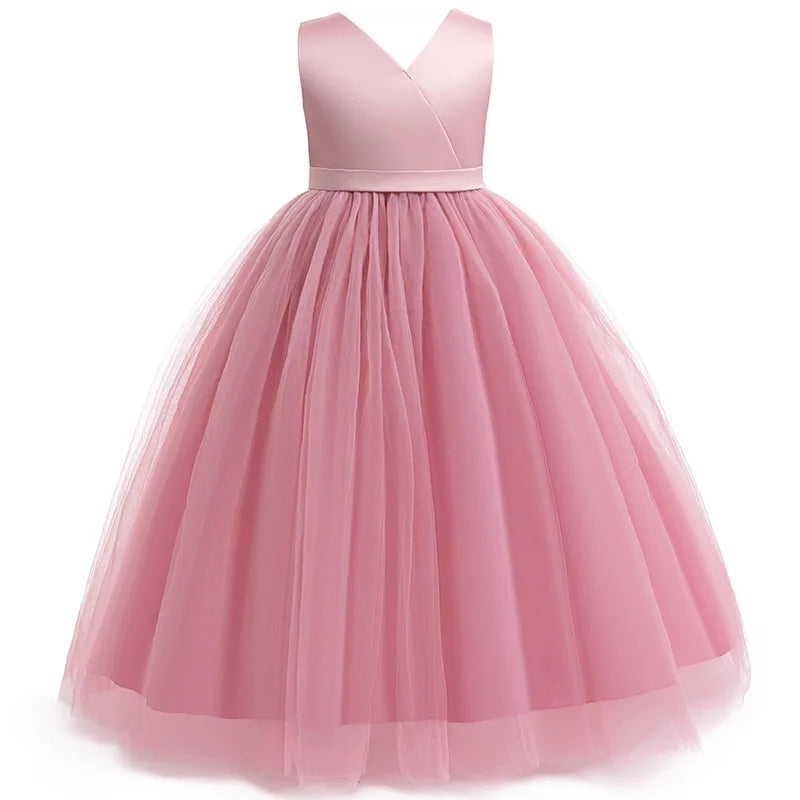 New Luxury Wedding Flower Girl Dress Suitable for Girls Aged 8-12 Dresses V-neck Long sheer Party Costume Carnival Costume