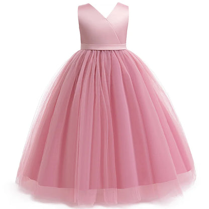 New Luxury Wedding Flower Girl Dress Suitable for Girls Aged 8-12 Dresses V-neck Long sheer Party Costume Carnival Costume