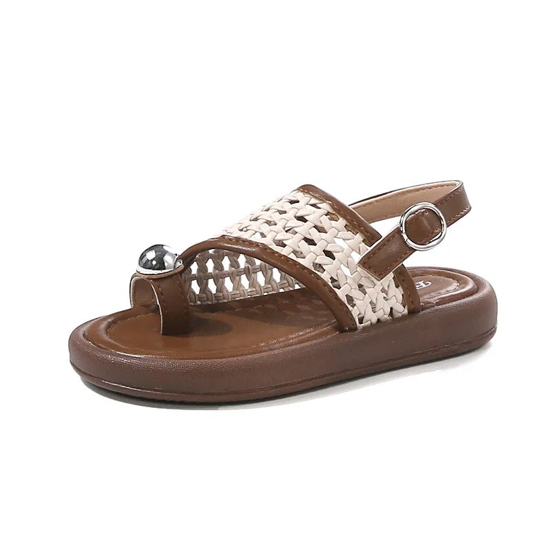 Children's Shoes Girls Flip-flops 2025 Brand Summer Sandals for Kids Fashion Braided Beach Shoes Princess Flat Slingbacks I05281