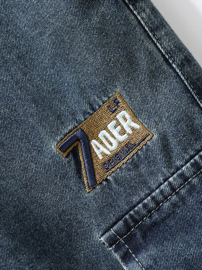 Summer Men's Straight Jeans Multi-Pockets Wide Leg Denim Cargo Pants 8XL 7XL 6XL Big Size Lightweight Baggy Solid Jeans Trousers