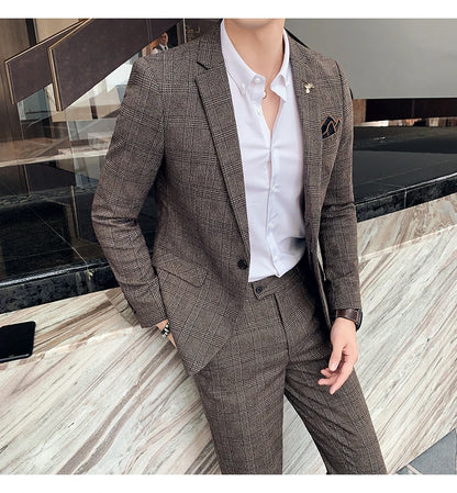S-7XL Jacket + Pants / Luxurious High -end Brand Solid Color Men's Casual Business Slim Suit Two -piece Suit Groom Wedding Suit