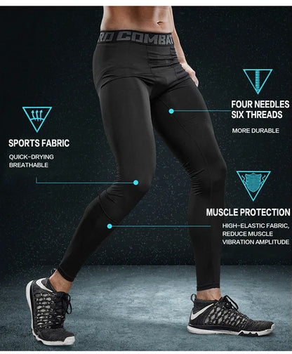 Men's Compression Pants for Running Cycling Basketball Soccer Elasticity Sweatpants Fitness Tights Legging Trousers Rash Guard