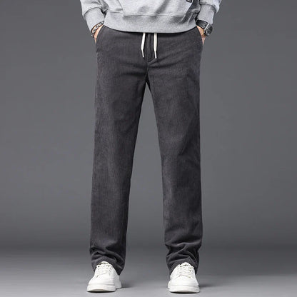 Straight Corduroy Classic Male Pants Khaki Black Gray Baggy Fashion Elastic Waist Trousers Soft Stretchy Casual Men's Clothing