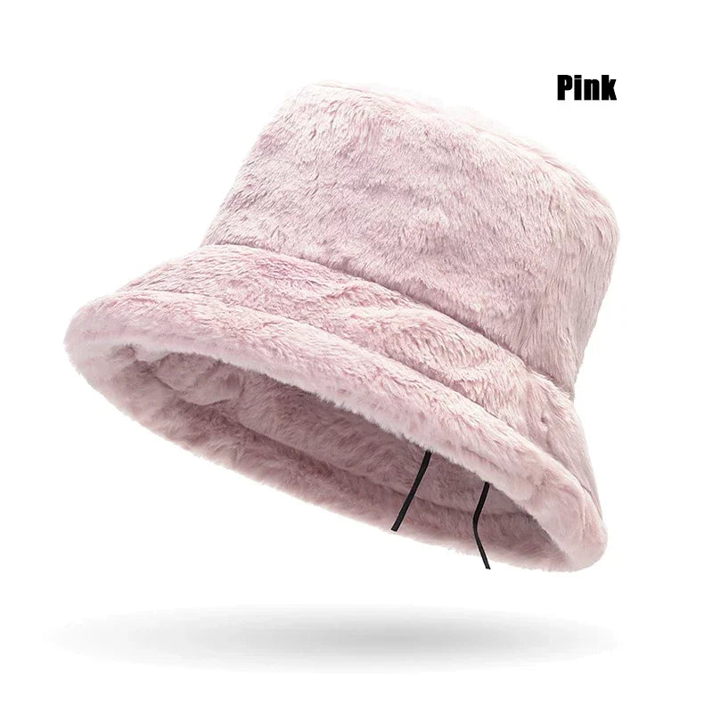 New Fall and Winter Thickened Warm Womens Plush Bucket Hat Leopard Hat