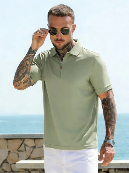 Summer New Men's Fashion Half Pulled Chain Collar Collar Golf T-shirt, Golf Slimming Short Sleeve Top, Casual Men's Top M-5XL