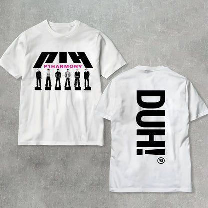 Summer Men P1Harmony 2025 DUH Same T-shirt Kpop Print Summer Short Sleeve Tee for Fans Men Women Clothing Streetwear T Shirts