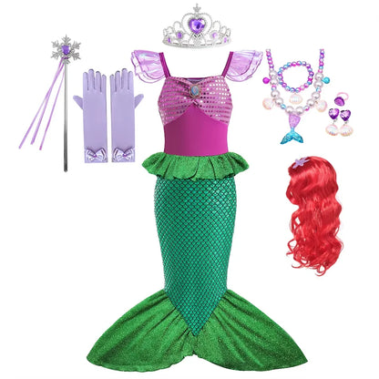 Ariel Girls Dress Short Sleeve Tulle Cosplay Princess Costume Carnival Party Girl Princess Dress Party Dresses For Girls