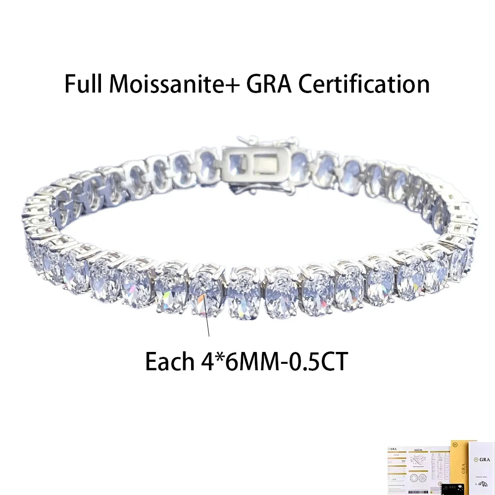 4*6MM Oval Cut Moissanite Tennis Bracelet For Women Man 100% S925 Silver D Color Lab Diamond Bracelet Party Fine Jewelry