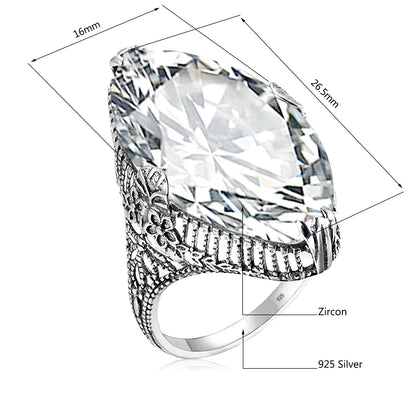 Marquise Stone Amethyst Ring 925 Antique Silver For Women Trend Luxury Party Jewelry Birthstone Gems Unique Handmade Gift