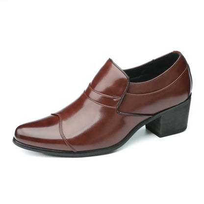 Premium leather men shoes slip on loafers European brand business casual wedding party plaid design height increasing
