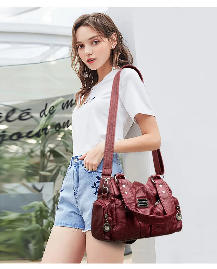 Hot Luxury Bag Women's PU Leather Crossbody Bag Retro Luxury Handbag Fashion Motorcycle Bag Brand Fashion Crossbody Bag